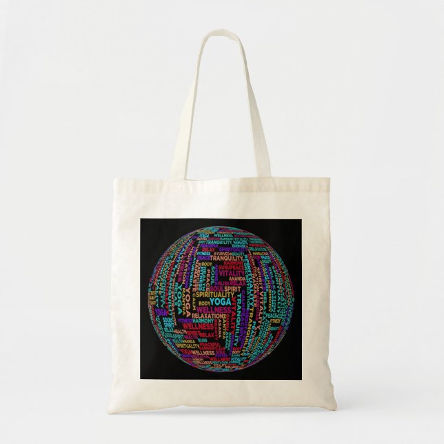 Bolso De Tela Hermoso Yoga Wellness & Harmony Globe (Frente)