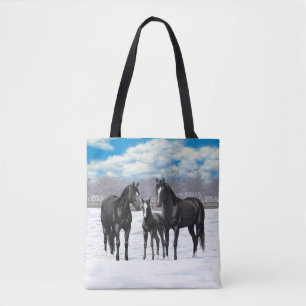 Bolso De Tela Hermosos caballos Del Barrio Negro En Nieve