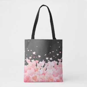 Bolso De Tela Hermosos corazones rosados en gris oscuro