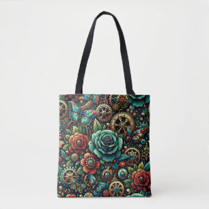Bolso De Tela Hermosos engranajes y Rosas temáticos de Steampunk