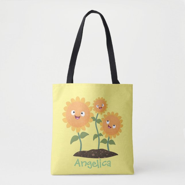 Bolso De Tela Hermosos girasoles alegres sonrientes ilustracion  (Anverso)