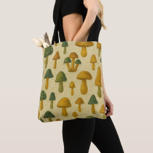 Bolso De Tela Hermosos hongos beige, dorados y verdes