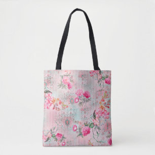 Bolso De Tela Hermosos rosas sobre textura de papel vintage ilus