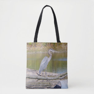 Bolso De Tela Heron azul de dos lados por todo el tote