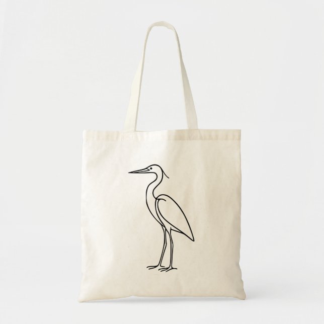 Bolso De Tela Heron Line Art – Minimalist Bird Illustration  (Frente)