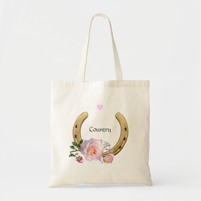 Bolso De Tela Herradura con Flores & Corazón  (Frente)