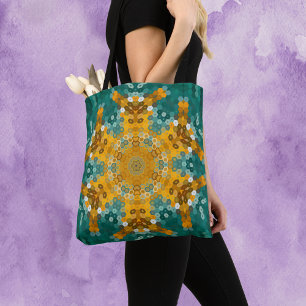 Bolso De Tela Hex Mandala azul y amarillo