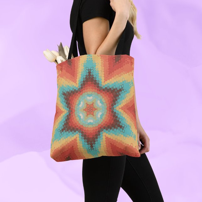 Bolso De Tela Hex Mandala Naranja azul y amarillo (Subido por el creador)