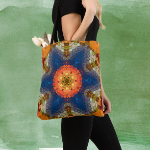 Bolso De Tela Hex Mandala Naranja azul y rojo