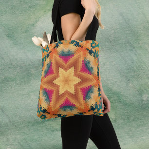 Bolso De Tela Hex Mandala Naranja azul y rosa