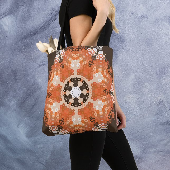 Bolso De Tela Hex Mandala Naranja Blanco y Marrón (Subido por el creador)