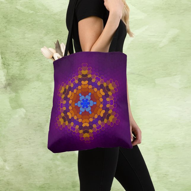 Bolso De Tela Hex Mandala Naranja púrpura y azul (Subido por el creador)