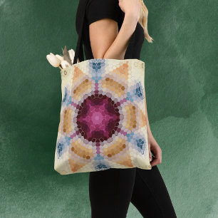 Bolso De Tela Hex Mandala Naranja rosa y azul