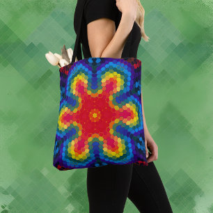 Bolso De Tela Hex Mandala Rojo Amarillo y Azul
