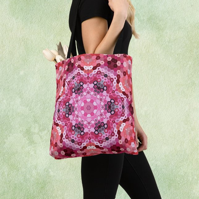 Bolso De Tela Hex Mandala Rojo rosa y Blanco (Subido por el creador)