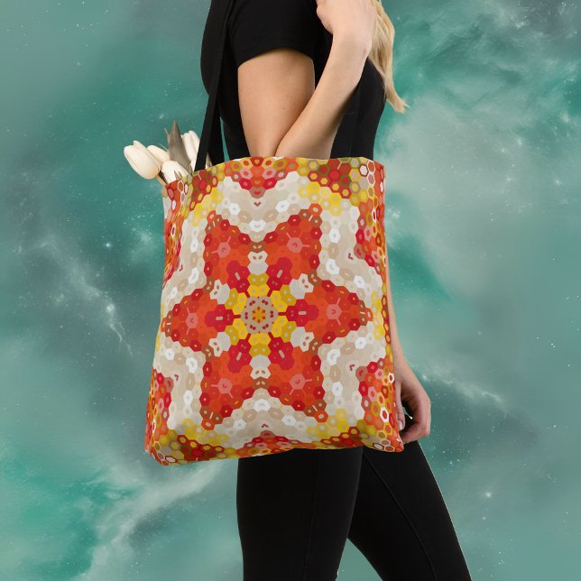 Bolso De Tela Hex Mandala rojo y amarillo (Subido por el creador)