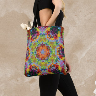 Bolso De Tela Hex Mandala Rosa verde y Naranja