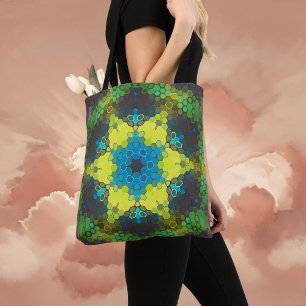 Bolso De Tela Hex Mandala Verde Amarillo y Azul