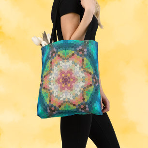Bolso De Tela Hex Mandala Verde azul y rosa