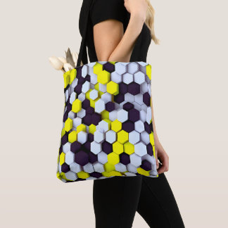 Bolso De Tela HexaPop Chick Tote negro, blanco y amarillo