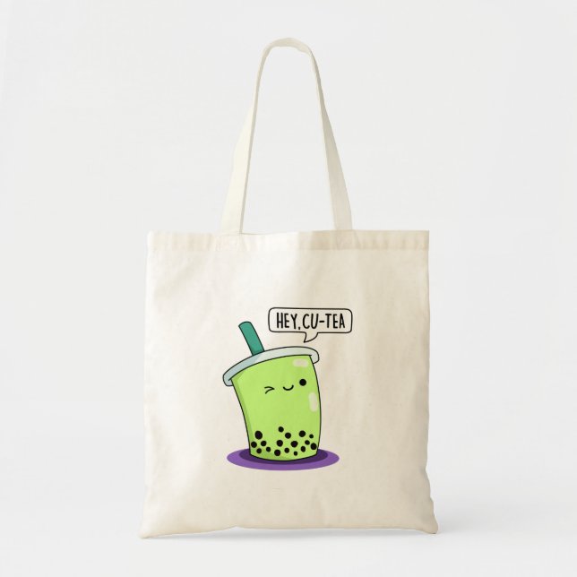 Bolso De Tela Hey Cu-Tea Funny Boba Tea Pun (Frente)