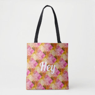 Bolso De Tela Hey Patrón geométrico de acuarela rosa
