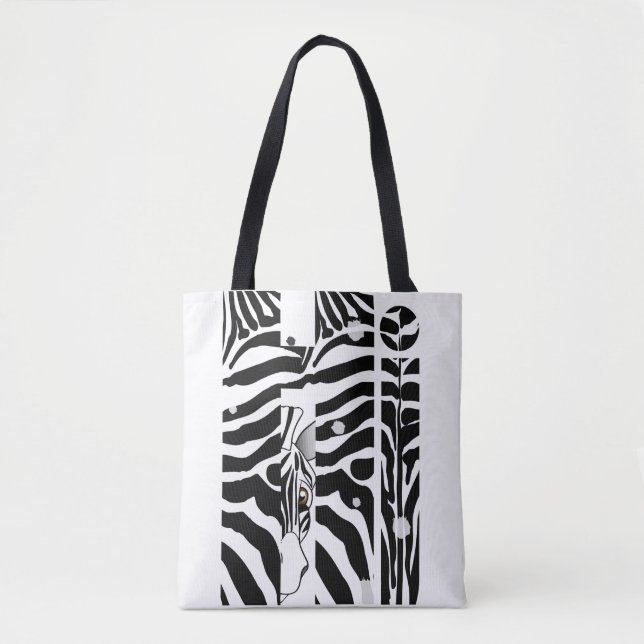 Bolso De Tela "Hi" Zebra Black/White Strips Resumen Trendy (Anverso)