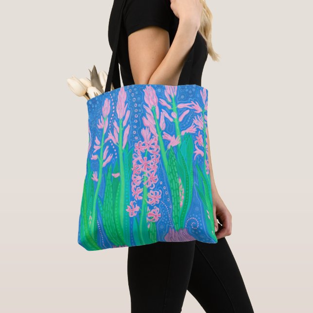Bolso De Tela Hiacintos rosas Flores de primavera Pintura de art (Detalle)