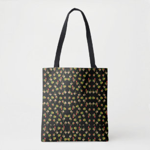 Bolso De Tela Hibisco Hawaiano Floral Tropical sobre Negro