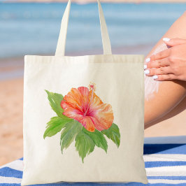 Bolso De Tela Hibisco Naranja Acuarela Tropical