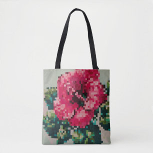 Bolso De Tela Hibisco pixelado sobre fondo menta