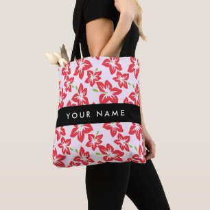 Bolso De Tela Hibisco Rojo, Flores Rojas, Tu Nombre