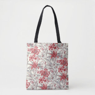 Bolso De Tela Hibisco Rojo y Gris Toile Floral Tropical