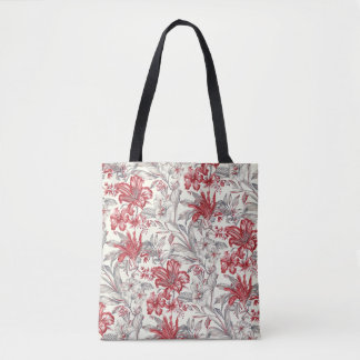 Bolso De Tela Hibisco Rojo y Gris Toile Floral Tropical