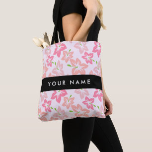 Bolso De Tela Hibisco Rosa, Flores Rosadas, Tu Nombre