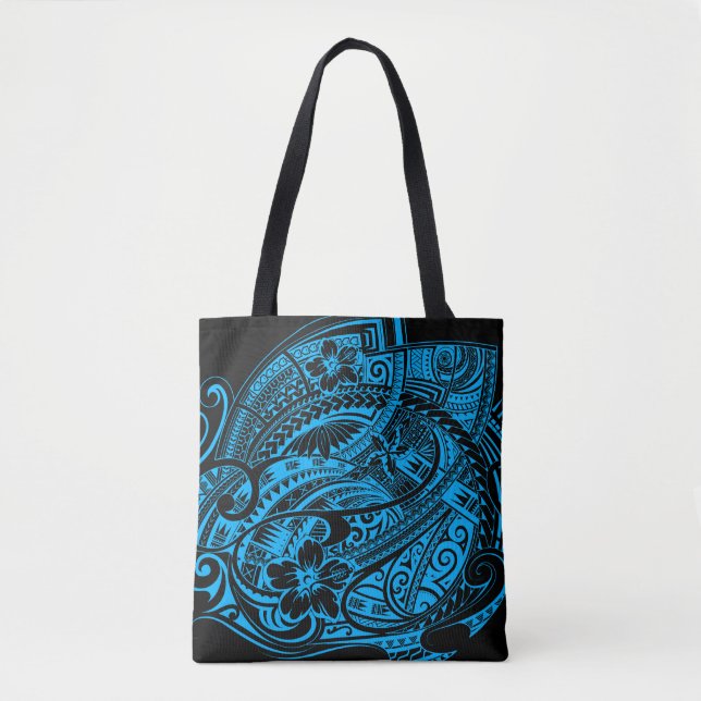 Bolso De Tela HIBISCO TRIBAL POLINESIANO LtBlue (Anverso)