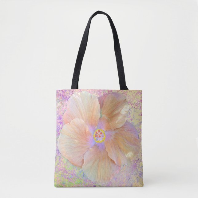 Bolso De Tela Hibiscus flor tropical iridiscente oro rosa lindo (Anverso)