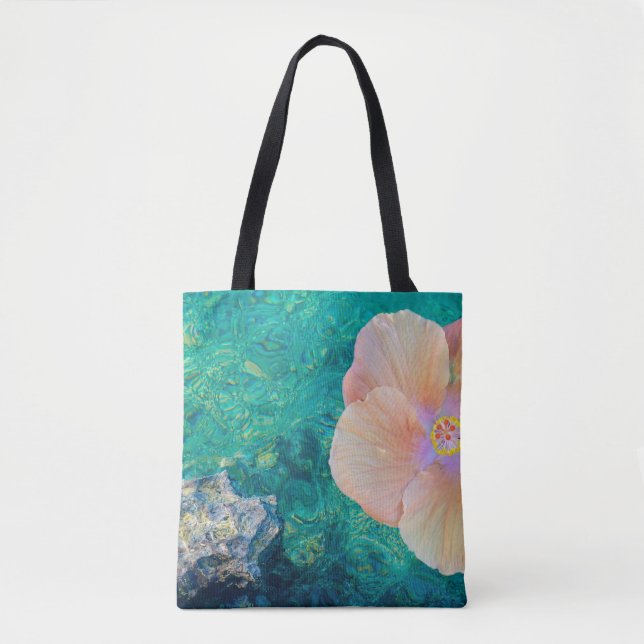 Bolso De Tela Hibiscus floral turquesa agua oceánica Hawai (Anverso)