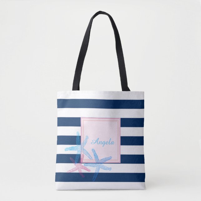 Bolso De Tela Hibiscus moderno a rayas, Hawaii - Personalizado (Anverso)