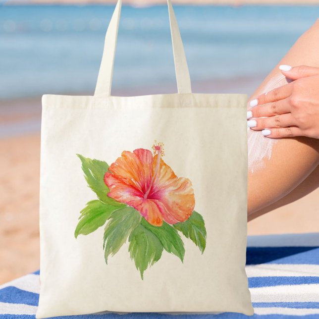 Bolso De Tela Hibiscus, Naranja de acuarela tropical (Subido por el creador)