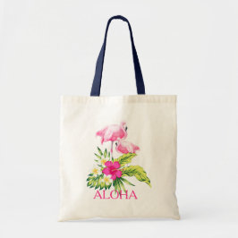 Bolso De Tela Hibiscus & Pink Flamingos Diseño Tropical