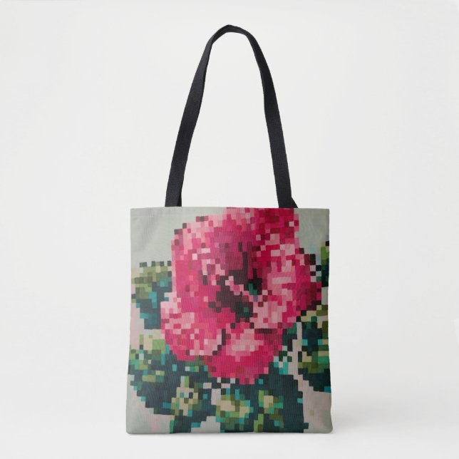 Bolso De Tela Hibiscus pixelisée sur Fond Menthe (Anverso)