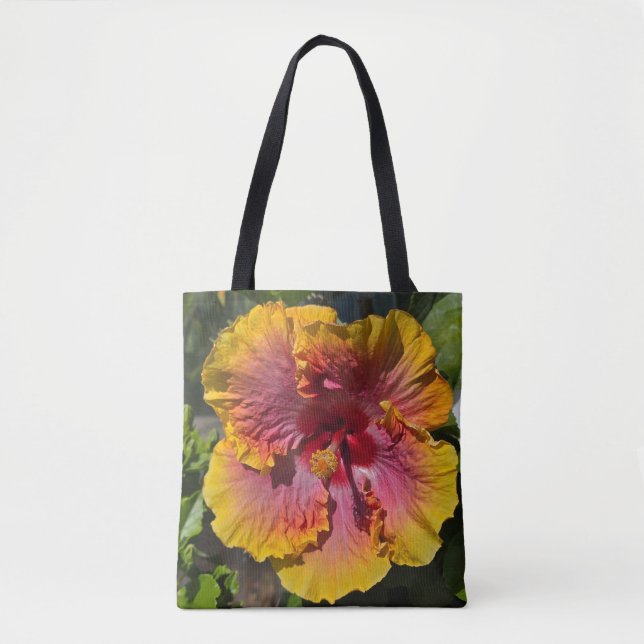 Bolso De Tela Hibiscus Rosa y Naranja (Anverso)