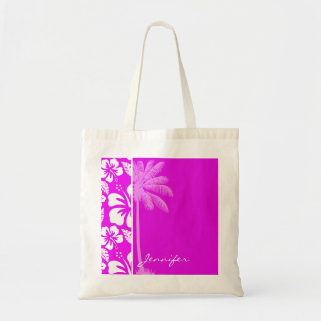 Bolso De Tela Hibiscus tropical hawaiano de Fuchsia (Frente)