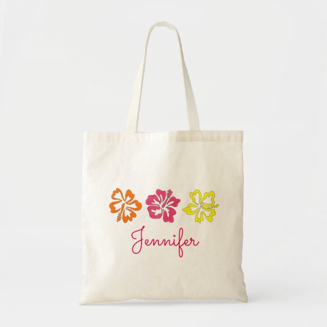 Bolso De Tela Hibiscus Tropical Hawaii Floral (Frente)