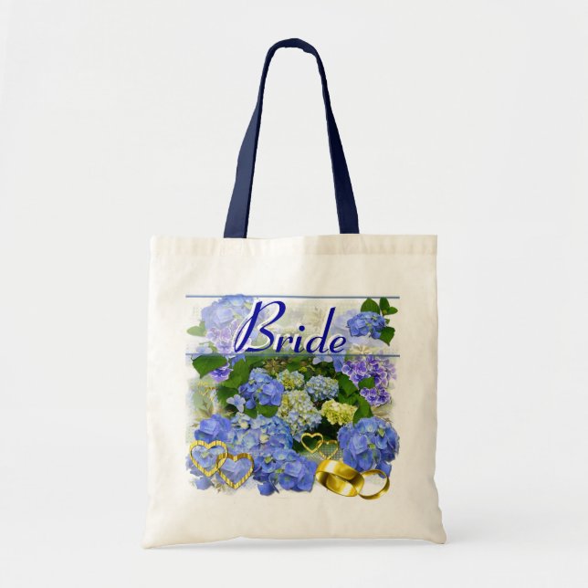 Bolso De Tela HIDRANGEA AZUL ~ Tote Boda (Frente)