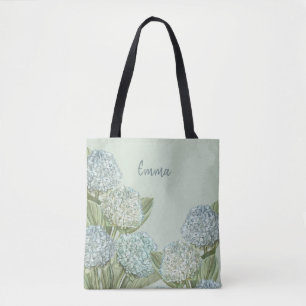 Bolso De Tela Hidrangea azul/ Verde sabio