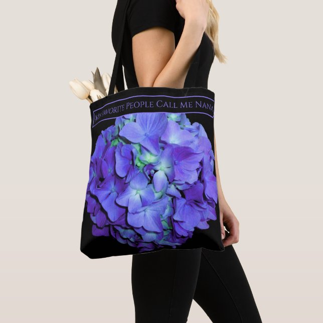 Bolso De Tela Hidrangea púrpura y verde azulada (Detalle)