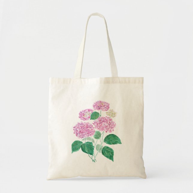 Bolso De Tela hidrangea rosa acuarela (Frente)