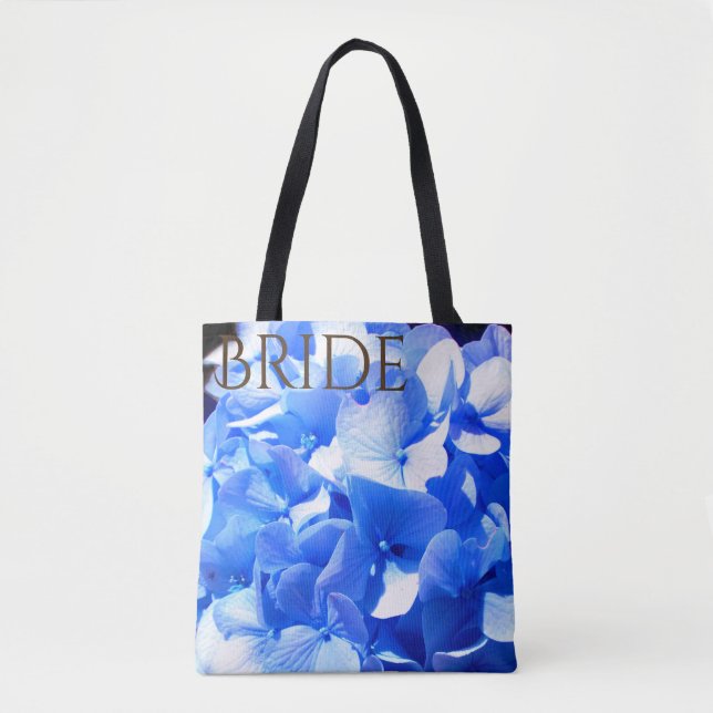 Bolso De Tela Hidrenajes azules florales de cobalto elegantes az (Anverso)